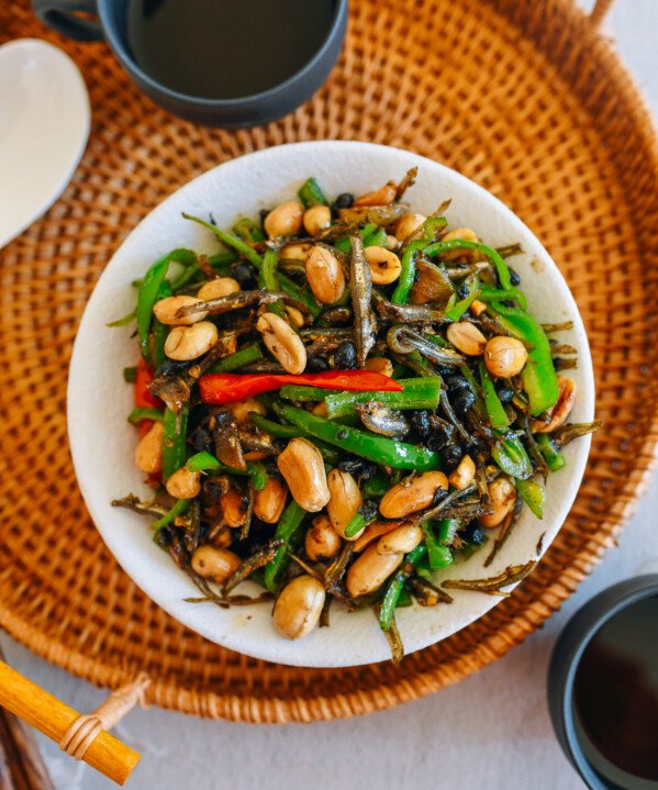 Chinese Anchovy Peanut Stir-fry with Black Beans and Peppers