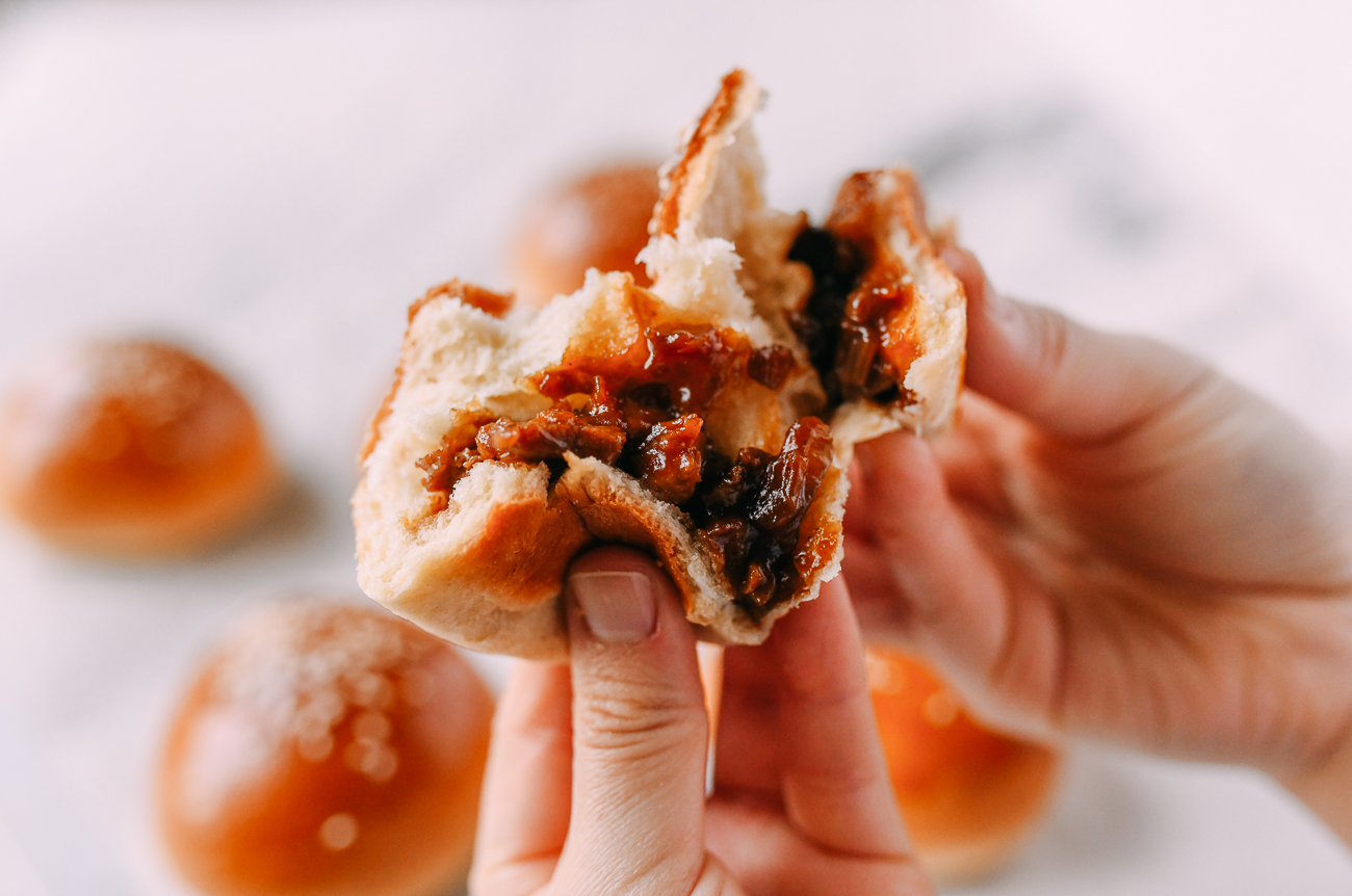 Char siu bao Chinese BBQ Pork bun cross-section