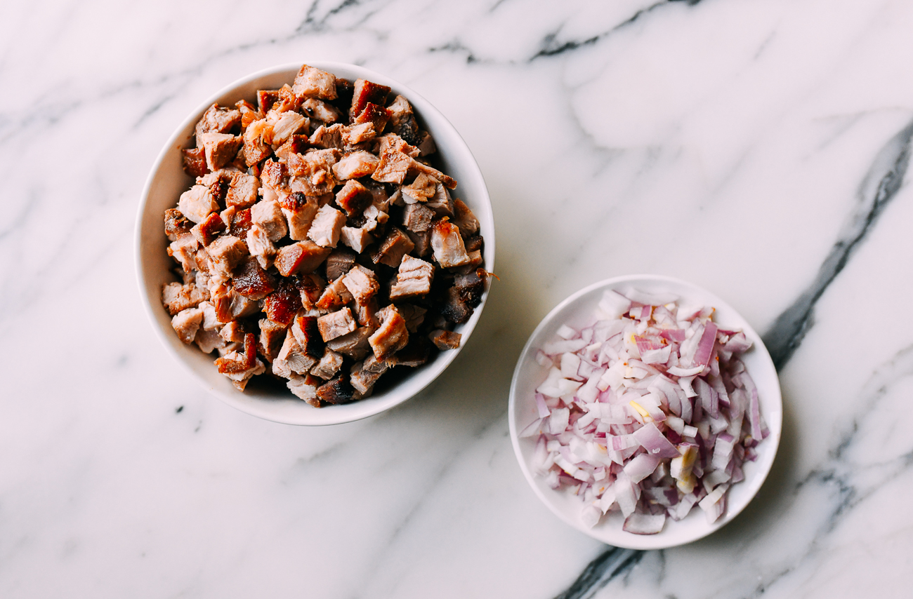 Diced char siu and shallots