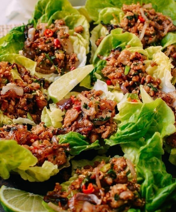 Chicken larb in lettuce cups, thewoksoflife.com