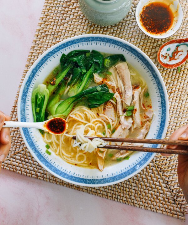 Chinese Chicken Noodle Soup with chili oil