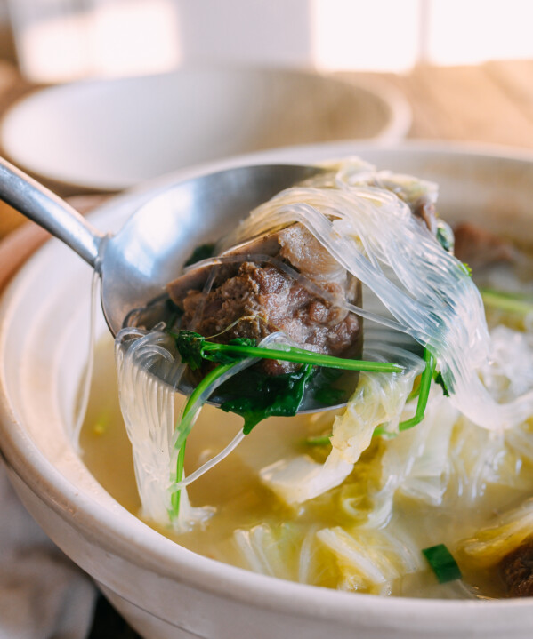 Chinese Salted Pork Bone Soup with Glass Noodles and Napa Cabbage