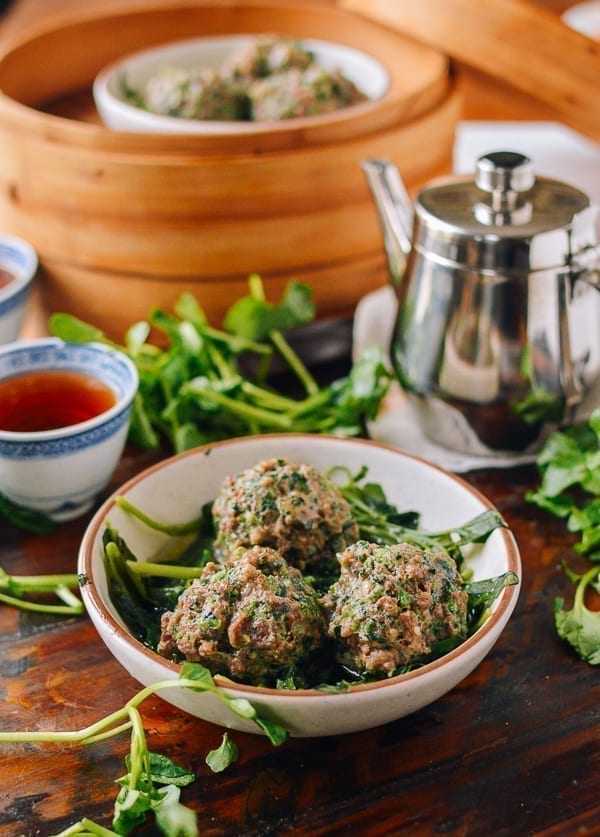 Watercress Steamed Meatballs, thewoksoflife.com