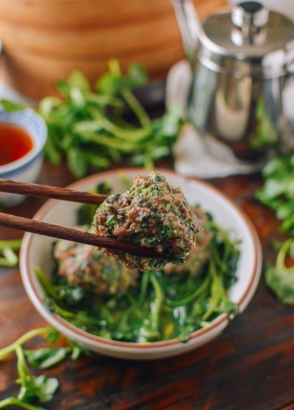 Steamed watercress meatball, thewoksoflife.com