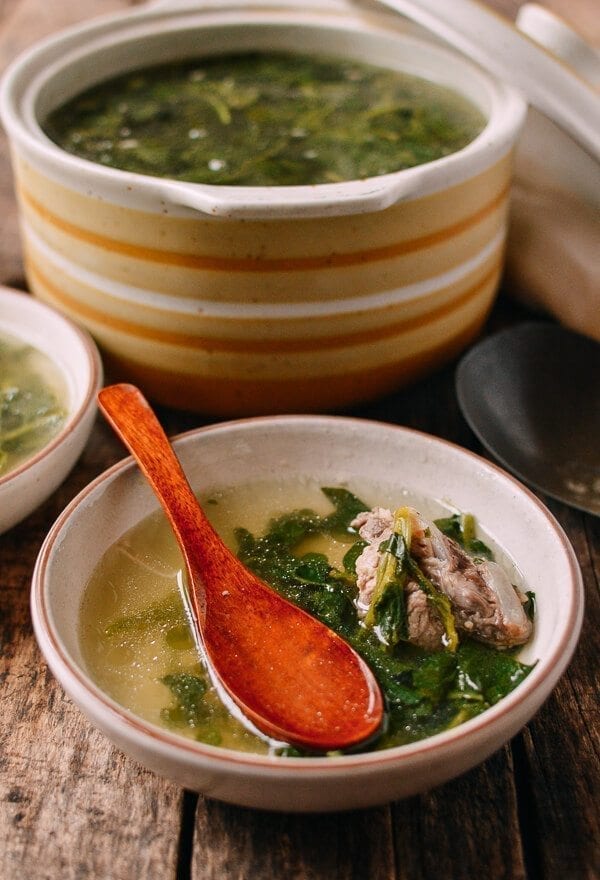 Chinese Watercress Soup with Pork Ribs (Sai Yeung Choy Tong), by thewoksoflife.com