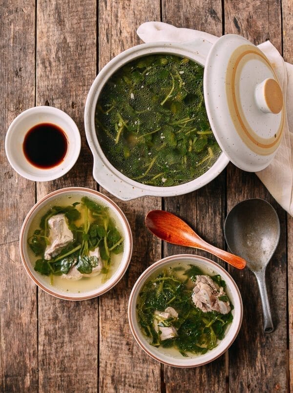 Chinese Watercress Soup with Pork Ribs (Sai Yeung Choy Tong), by thewoksoflife.com