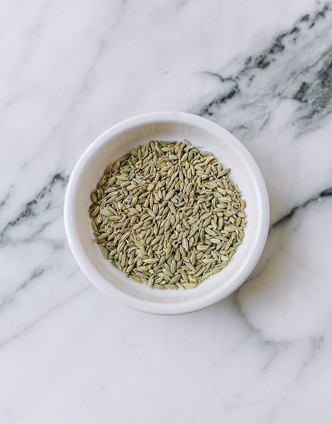 Fennel seeds in white dish