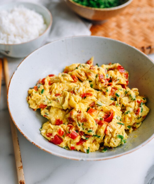 Fluffy Chinese Scrambled Eggs with Chives and Duo Jiao