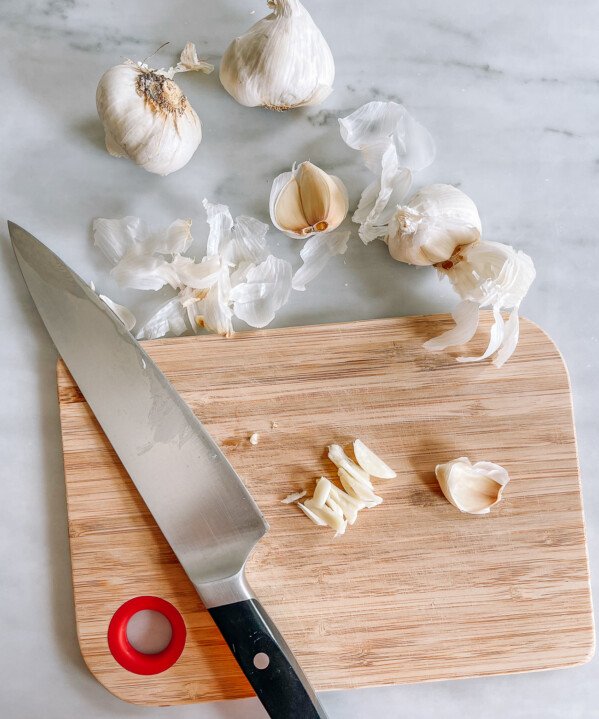 garlic on cutting board