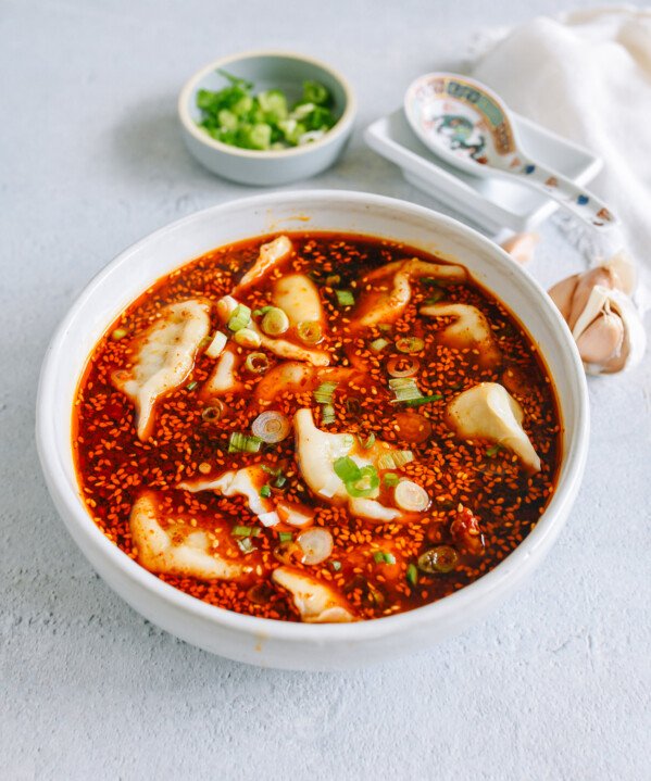 bowl of hot and sour dumpling soup from Shaanxi