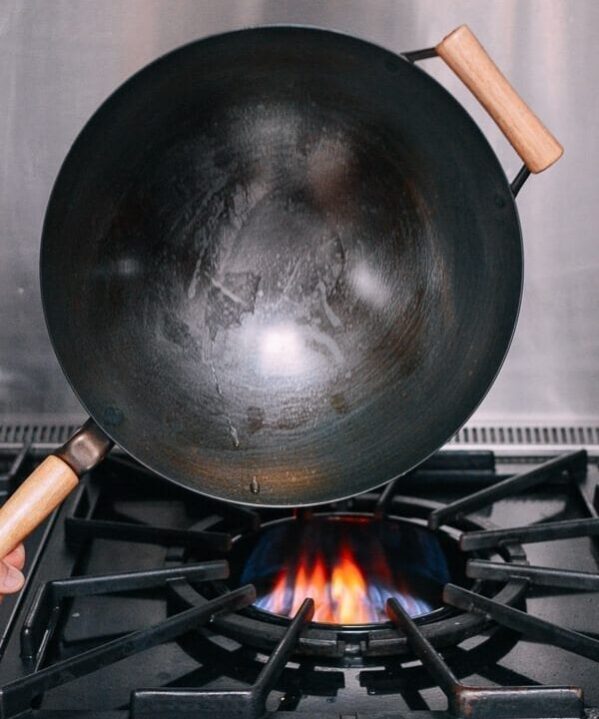 heating a wok until dry