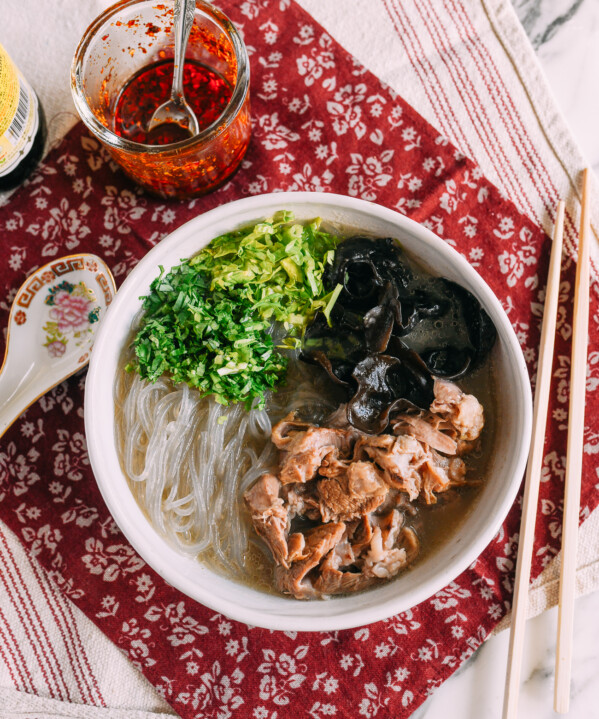 Bowl of Chinese Lamb Noodle Soup with Wood Ears, Cilantro, and Chinese celery