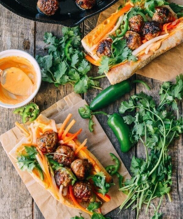 Meatball Banh Mi Recipe, by thewoksoflife.com