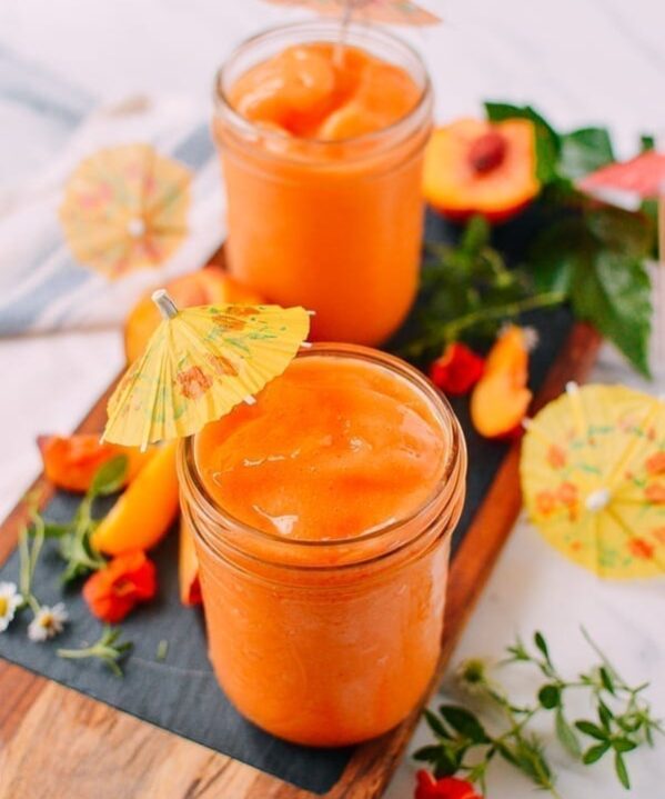 Frozen Peach Daiquiris, by thewoksoflife.com