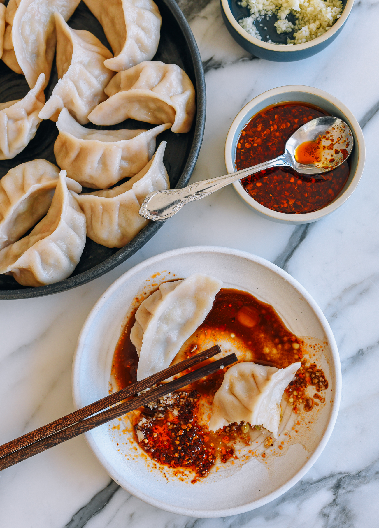 Eating Pork and Celery Dumplings