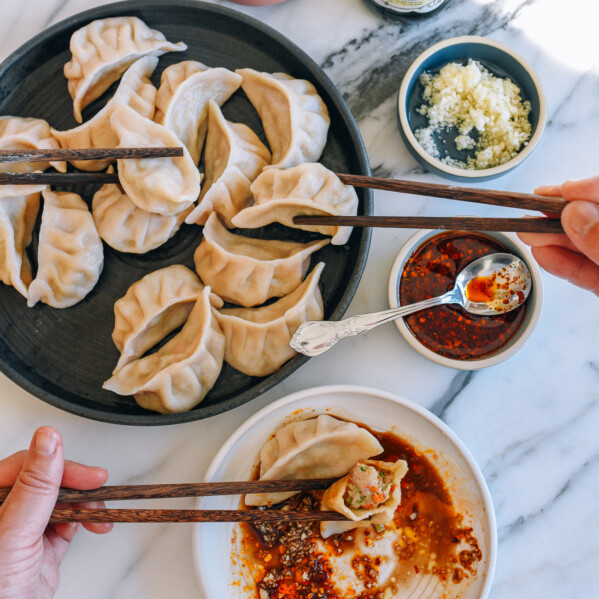 Eating pork and celery dumplings