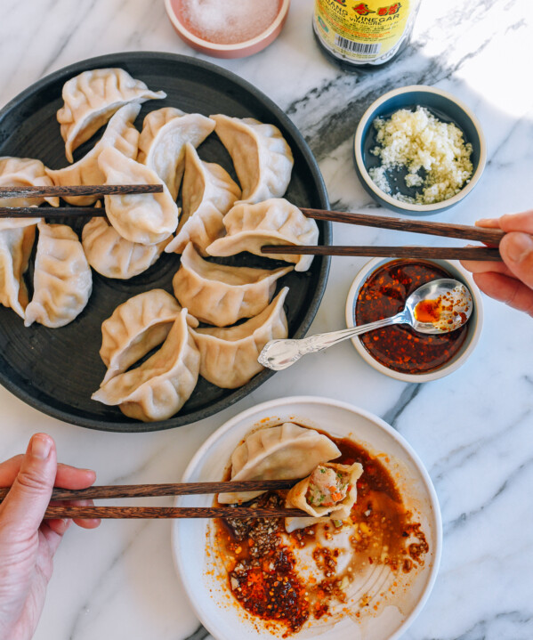 Eating pork and celery dumplings