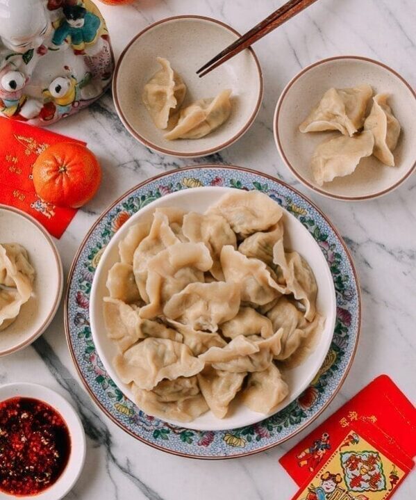 Shandong Pork and Fish Dumplings (Jiaozi), by thewoksoflife.com