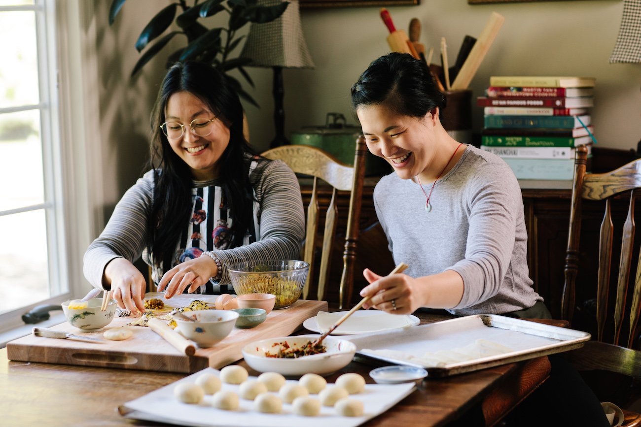 Kaitlin and Sarah making dim sum