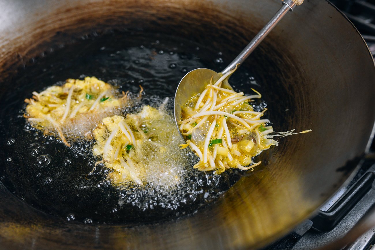 Making shrimp egg foo young