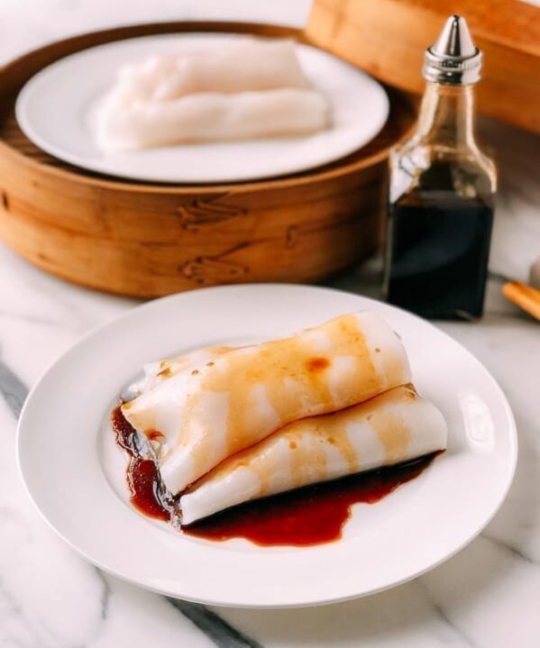 Shrimp Rice Noodle Rolls (Ha Cheung), by thewoksoflife.com