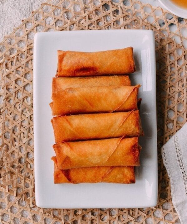 Spring rolls on white plate