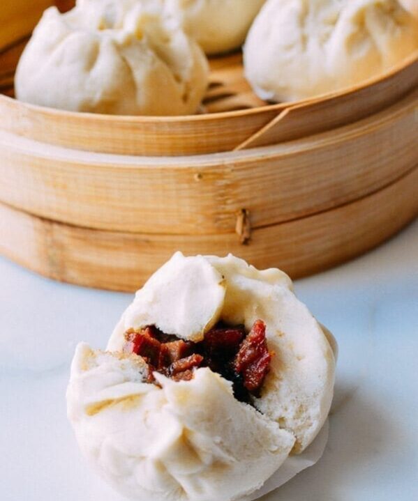 Steamed BBQ Pork Buns (Char Siu Bao), by thewoksoflife.com