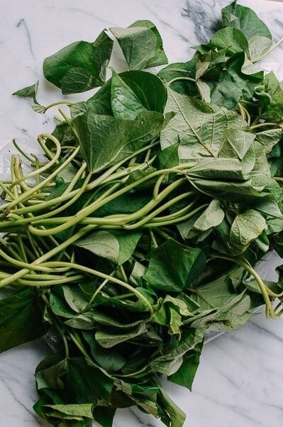 Stir-fried Yam Leaves, by thewoksoflife.com