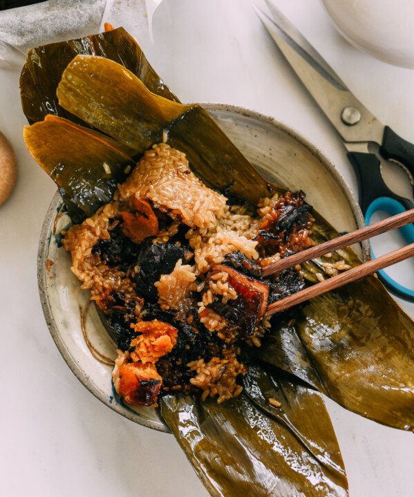 Chinese Zongzi with Pork Belly and Meigan Cai